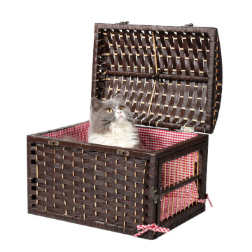 Stable 2 Door Pet Crate Metal Lock Wicker Pet Cat Small Animal Cage